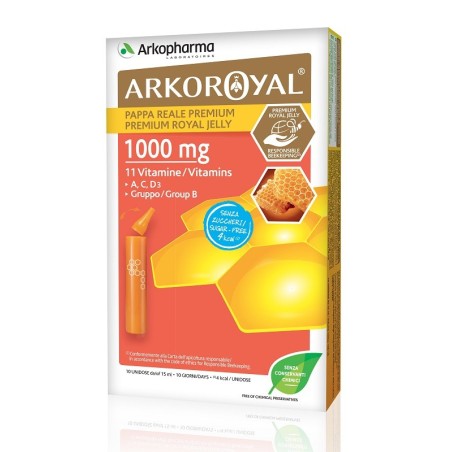 Arkofarm Arkoroyal Pappa Reale 1000 Mg + Vitamine Senza Zucchero 10 Fiale Arkofarm Arkoroyal Pappa Reale 1000 Mg + Vitamine Senza Zucchero 10 Fiale