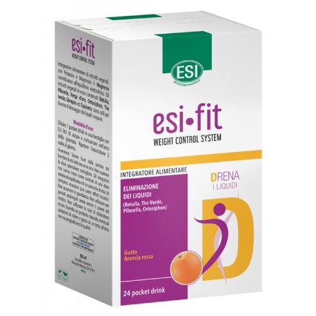 Esi Fit Drena integratore per la riduzione del peso corporeo 24 pocket drink gusto arancia rossa