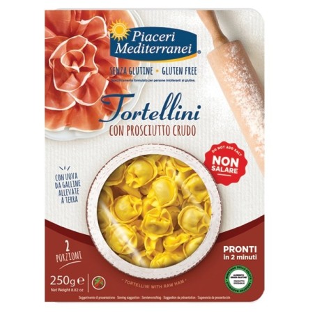 Piaceri Mediterranei Tortellini senza glutine con prosciutto crudo pronti in due minuti 250 g Piaceri Mediterranei Tortellini senza glutine con prosciutto crudo pronti in due minuti 250 g