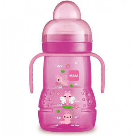 Mam Trainer Biberon rosa con tettarella e extra soft spout per imparare a bere dai 4 mesi 220 ml