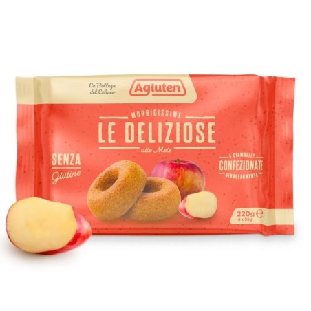 Agluten Le Deliziose alle Mele ciambelle morbidissime senza glutine 4 pezzi 220 g Agluten Le Deliziose alle Mele ciambelle morbidissime senza glutine 4 pezzi 220 g
