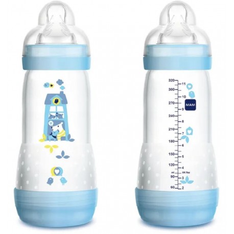 Mam Easy Start Biberon azzurro con tettarella in silicone per bambini 320 ml