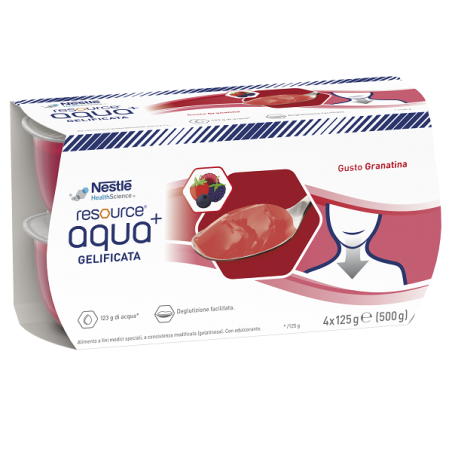 Resource Aqua+ gelificata gusto granatina alimento degustazione facilitata 4 x 125 g Resource Aqua+ gelificata gusto granatina alimento degustazione facilitata 4 x 125 g