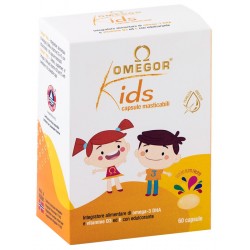 Omegor Kids integratore di omega 3 DHA, vitamina D ed E 60 capsule masticabili gusto tutti frutti