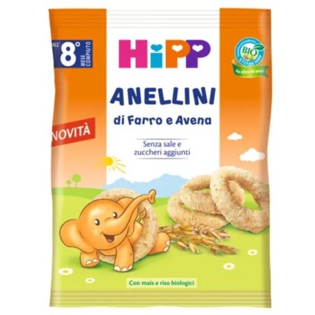 Hipp Bio Anellini di farro e avena senza sale e zuccheri aggiunti 30 g Hipp Bio Anellini di farro e avena senza sale e zuccheri aggiunti 30 g