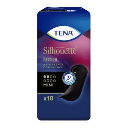 Tena Silhouette Noir mini assorbente nero per incontinenza leggera 18 pezzi Tena Silhouette Noir mini assorbente nero per incontinenza leggera 18 pezzi