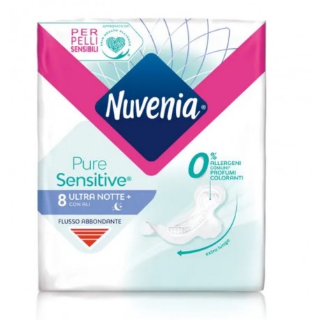 Nuvenia Pure Sensitive Assorbenti Ultra Notte con ali per flusso abbondante 8 pezzi