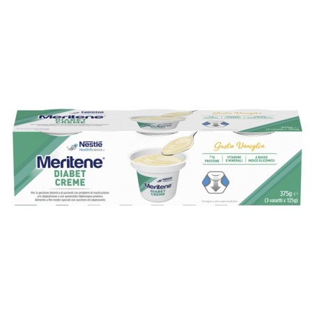 Nestlè Meritene Diabet Creme alimento iperproteico ipercalorico pazienti diabetici disfagici 3 x 125 g gusto vaniglia Nestlè Meritene Diabet Creme alimento iperproteico ipercalorico pazienti diabetici disfagici 3 x 125 g gusto vaniglia