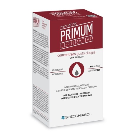 Specchiasol Primum Depurativo Minidrink integratore gusto ciliegia 15 stick da 10 ml Specchiasol Primum Depurativo Minidrink integratore gusto ciliegia 15 stick da 10 ml