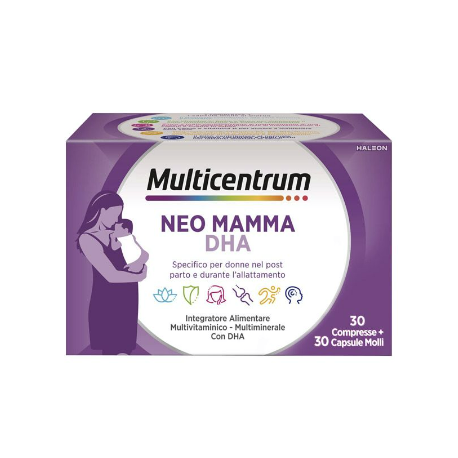 Multicentrum Neo Mamma DHA Integratore per Post Parto e Allattamento 30 Compresse + 30 Capsule Molli