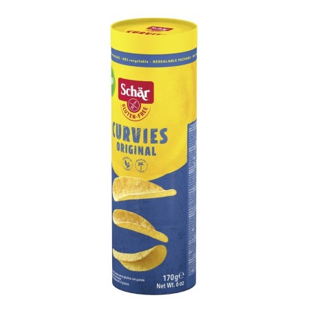 Schar Curvies Original Chips di patate croccanti senza glutine in tubo richiudibile 170 g Schar Curvies Original Chips di patate croccanti senza glutine in tubo richiudibile 170 g