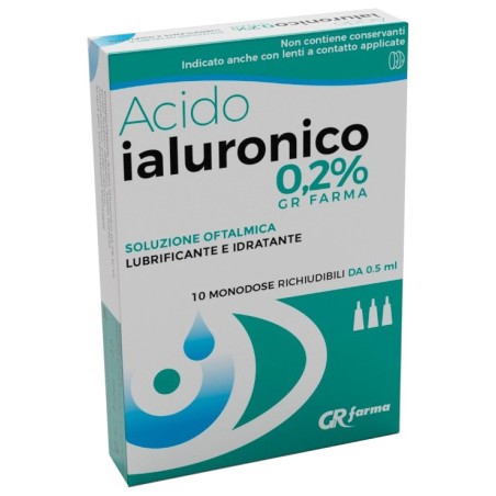 Gr Farma Acido Ialuronico 0,2% soluzione oftalmica lubrificante 10 monodose richiudibili da 0,5 ml Gr Farma Acido Ialuronico 0,2% soluzione oftalmica lubrificante 10 monodose richiudibili da 0,5 ml