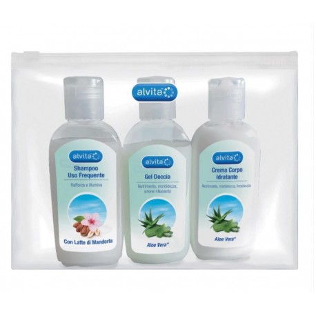 Alvita Kit viaggio body care gel detergente + shampoo + crema corpo