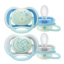 Philips Avent Succhietto Ultra Air traspirante notturno con custodia 6-18 mesi azzurro 2 pezzi