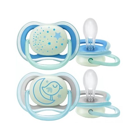 Philips Avent Succhietto Ultra Air traspirante notturno con custodia 6-18 mesi azzurro 2 pezzi