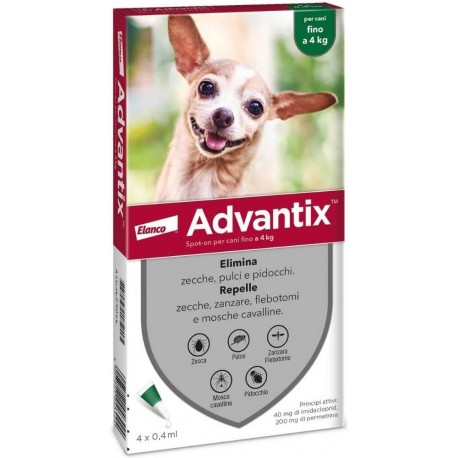 Advantix Antiparassitario per Cani fino a 4 Kg 4 Pipette Spot-On