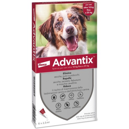 Advantix Spot-On Antiparassitario per Cani 10-25kg 6 Pipette Advantix Spot-On Antiparassitario per Cani 10-25kg 6 Pipette