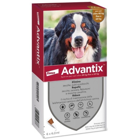 Advantix Spot-On Antiparassitario per Cani 40-60kg 6 Pipette Advantix Spot-On Antiparassitario per Cani 40-60kg 6 Pipette