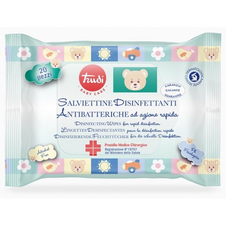 Trudi Baby Care Salviettine Disinfettanti antibatteriche ad azione rapida pH fisiologico 20 pezzi