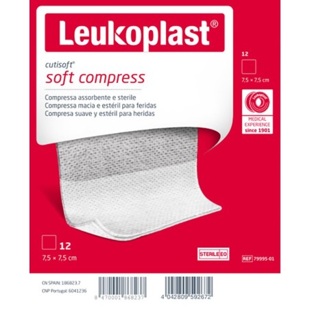 Leukoplast Cutisoft Garza idrofila in tessuto non tessuto compressa 7,5 x 7,5 cm 12 pezzi Leukoplast Cutisoft Garza idrofila in tessuto non tessuto compressa 7,5 x 7,5 cm 12 pezzi