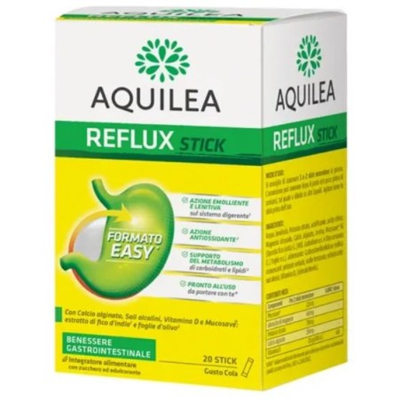 Aquilea Reflux integratore emolliente per il metabolismo di lipidi e carboidrati 20 stick monodose gusto cola Aquilea Reflux integratore emolliente per il metabolismo di lipidi e carboidrati 20 stick monodose gusto cola