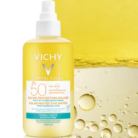 Vichy Capital Soleil Acqua solare idratante protettiva con acido ialuronico SPF 50+ 200 ml