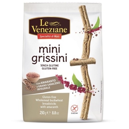 Molino di Ferro Le Veneziane Minigrissini di grano saraceno integrale con amaranto 250 g Molino di Ferro Le Veneziane Minigrissini di grano saraceno integrale con amaranto 250 g
