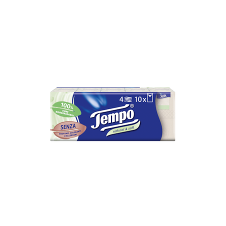 Tempo Fazzoletti Natural & Soft biodegradabili pelle sensibile 10 pezzi Tempo Fazzoletti Natural & Soft biodegradabili pelle sensibile 10 pezzi