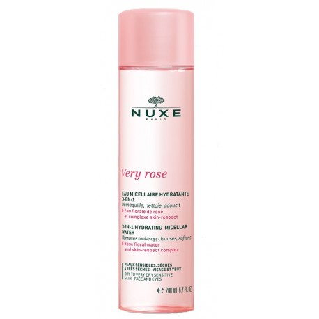 Nuxe Very Rose Acqua micellare 3 in 1 struccante e idratante per pelle secca e molto secca 200 ml