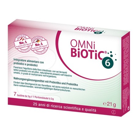 Omni Biotic integratore con 6 ceppi probiotici e prebiotici 7 bustine di polvere da 3 g Omni Biotic integratore con 6 ceppi probiotici e prebiotici 7 bustine di polvere da 3 g