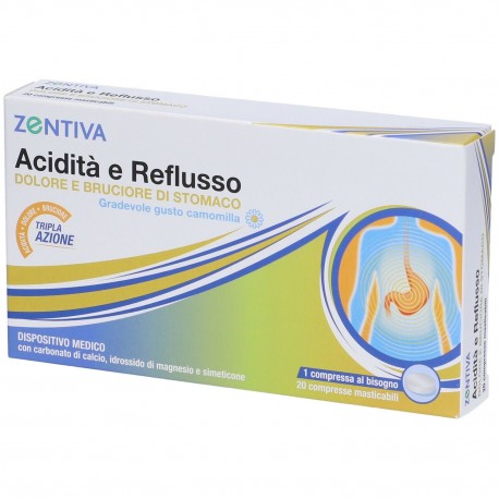 Zentiva Acidità e Reflusso integratore per bruciore di stomaco gusto camomilla 20 compresse masticabili