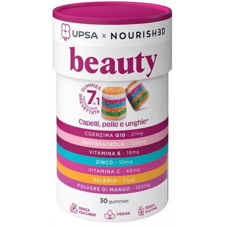 Upsa X Nourished Beauty 30 Gummies - Caramelle gommose per capelli, pelle e unghie