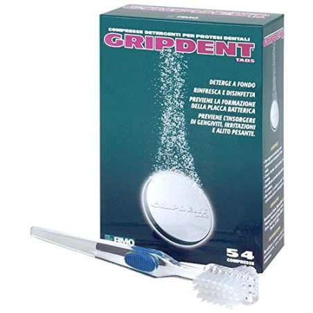 Gripdent Tabs detergente per protesi dentali 54 compresse + spazzolino pulitore Gripdent Tabs detergente per protesi dentali 54 compresse + spazzolino pulitore
