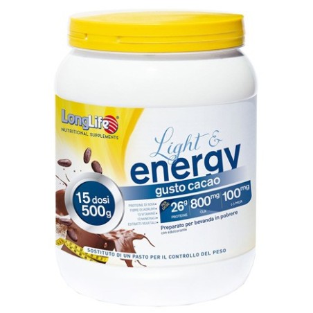 LongLife Light & Energy integratore per controllo del peso e dell'adipe 500 g gusto cacao LongLife Light & Energy integratore per controllo del peso e dell'adipe 500 g gusto cacao