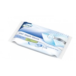 Tena Wet Wash Glove Guanto detergente umidificato per detersione senza acqua e sapone 8 pezzi