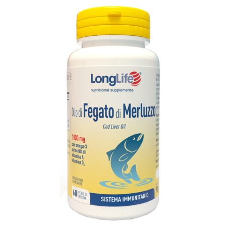 LongLife Olio di Fegato di Merluzzo 1000 mg integratore con acidi grassi 60 perle LongLife Olio di Fegato di Merluzzo 1000 mg integratore con acidi grassi 60 perle