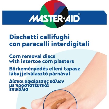 Master Aid Dischetti callifughi con paracalli interdigitali 6 pezzi + 6 pezzi Master Aid Dischetti callifughi con paracalli interdigitali 6 pezzi + 6 pezzi