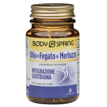 Body Spring Olio di Fegato di Merluzzo integratore per il colesterolo 100 capsule Body Spring Olio di Fegato di Merluzzo integratore per il colesterolo 100 capsule
