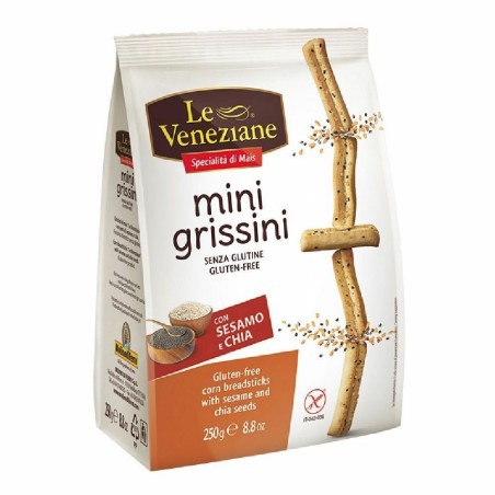 Le Veneziane Mini Grissini Sesamo e Chia Senza glutine 250g Le Veneziane Mini Grissini Sesamo e Chia Senza glutine 250g