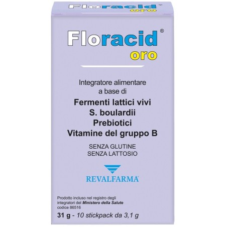 Revalfarma Floracid Oro integratore orosolubile per flora intestinale 10 stickpack Revalfarma Floracid Oro integratore orosolubile per flora intestinale 10 stickpack