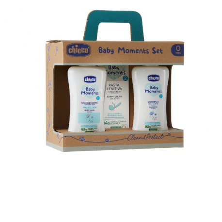Chicco Baby Moments Set Shampoo 200 ml + Bagnoschiuma 200 ml + Pasta protettiva 100 ml