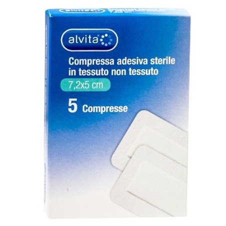 Alvita Garza Compressa adesiva sterile in TNT 5 garze da 7,2 x 5 cm