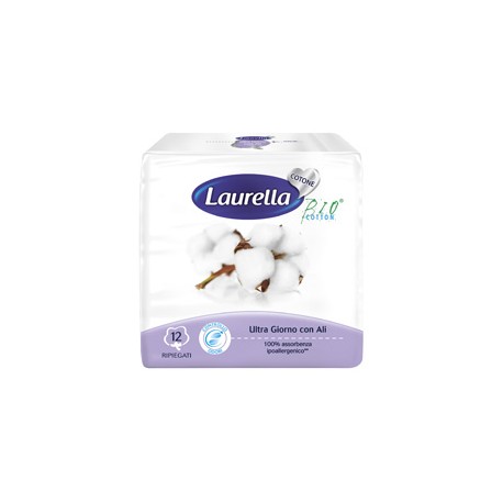 Laurella Bio Cotton Assorbente in Cotone ultra giorno con ali 12 pezzi