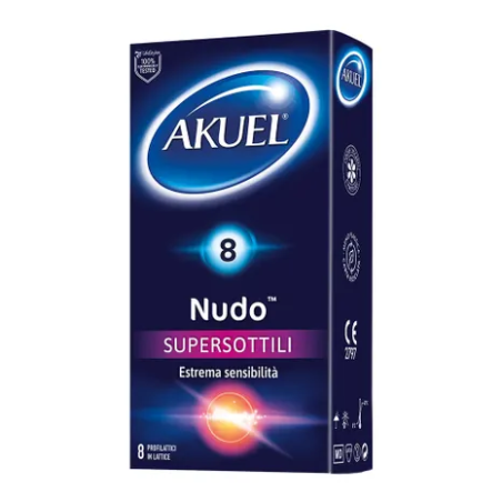 Akuel Nudo Profilattico Supersottile estrema sensibilità 8 pezzi Akuel Nudo Profilattico Supersottile estrema sensibilità 8 pezzi