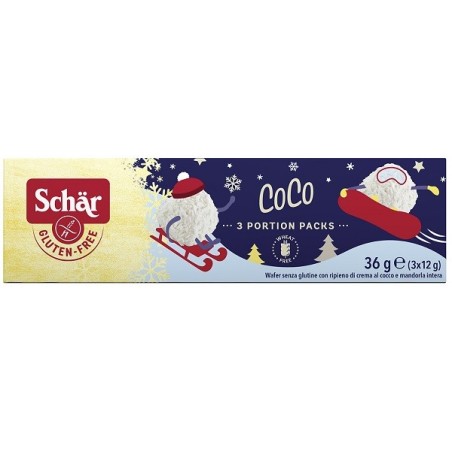Dr. Schar Schar Coco Wafer senza glutine ripieni di crema 3 porzioni 36 g Dr. Schar Schar Coco Wafer senza glutine ripieni di crema 3 porzioni 36 g