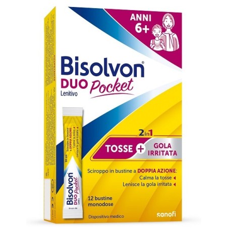 Bisolvon Duo Pocket Lenitivo sciroppo per tosse e gola irritata 12 bustine Bisolvon Duo Pocket Lenitivo sciroppo per tosse e gola irritata 12 bustine