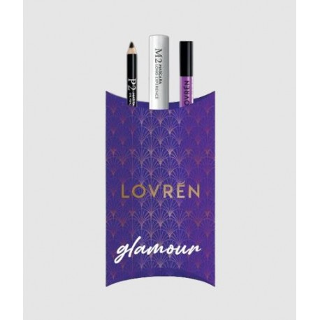 Lovren Glamour Kit cofanetto mascara M2 + matita occhi P2+ olio labbra nude viola