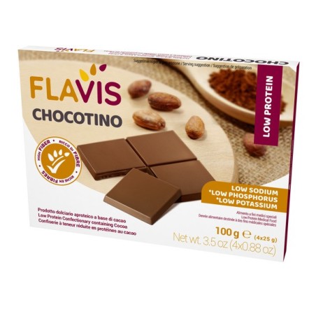 Dr. Schar Flavis Chocotino tavolette aproteiche al gusto di cacao 4 porzioni da 25 g Dr. Schar Flavis Chocotino tavolette aproteiche al gusto di cacao 4 porzioni da 25 g
