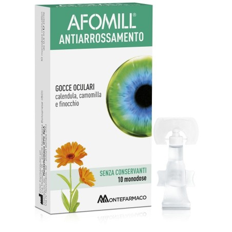 Afomill Antiarrossamento gocce oculari senza conservanti anti arrossamento e irritazione 10 fiale da 0,5 ml Afomill Antiarrossamento gocce oculari senza conservanti anti arrossamento e irritazione 10 fiale da 0,5 ml