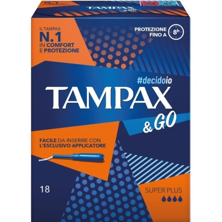Tampax & Go Super Plus Assorbente interno con applicatore e punta arrotondata 18 pezzi Tampax & Go Super Plus Assorbente interno con applicatore e punta arrotondata 18 pezzi